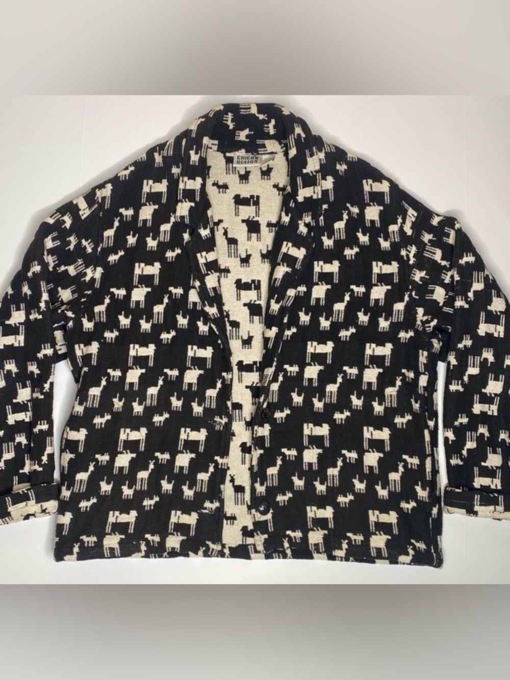 Vintage Women’s Chicos Western Moose Mountain Black  Cream Button Up Jacket Sz M